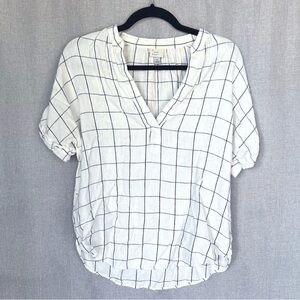 a new day Linen Black and White Striped Grid Top Blouse Size S
